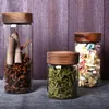 Vorratsglas für Lebensmittel mit Schraubdeckel, Behälter aus Borosilikatglas, luftdichter Glasbehälter mit Deckel aus Akazienholz