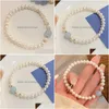 Keten Zoetwaterparel Armband Aquamarijn Kristal Kralen Mode Vrouwen Zomer Strand Elastische Vriendschap Armbanden Drop Levering Jewelr Dh4Jz