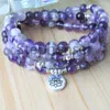 MG0674 A GRADE DREAM AMETHYST Women's 108 Mala Armband 4 Wrap Purple Crystal Energy Beads Armband Natural Gemstone Lotus Charm B224Q