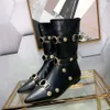 Сексуальные женские сапоги на высоком каблуке с заклепками, кожаные туфли с металлической пряжкой, дизайнерские ботинки, модные ботинки на молнии в стиле панк с острым носком, 8899