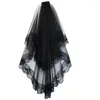 Bridal Veils Halloween Ghost Veil Two Layers Black Wedding Short Tulle With Comb Lace Accessories Bride Veu