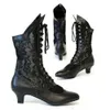 Stövlar US4-11 Kvinnor viktorianska pekade tå Mid-Calf Boots Läder Lace Hollow Out Punk Lace Up Strange High Heel Shoes Plus Sizema1 230919