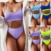 Damen-Bademode, Push-Up-Bikini-Set, Badeanzug, 2023, einfarbig, hohe Taille, gerippt, Biquini, sexy brasilianischer Badeanzug