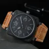 Topp lyx varumärke Mäns affärs fritidsklocka Designer klockor Mekaniska armbandsur Bell Brown Leather Watch Black Ross Rubber Watches Wristwatch