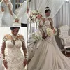 Azzaria Haute iluzja iluzja wielkości wielkości Suknie ślubne Suknie ślubne z długim rękawem Nigeria Full Back Dubai Arabic Castle Suknia ślubna 210q