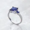 Wedding Rings Cocktail Ring With Square Blue And White Stones Europe Style Classical Fine Jewerly For Women Gift In 925 Sterling Silver 230919