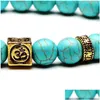 Beaded Update Turquoise Gemstone Beads 8Mm Yoga Strands Bracelet Ancient Sier Gold Box Natural Stone Bracelets For Women Drop Delivery Dhhpf