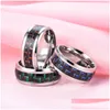 Band Rings Update Carbon Fiber Ring Black Stainless Steel Promise Engagement Mens Women Drop Delivery Jewelry Dhled