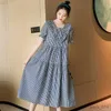 Maternity Dresses summer pregnant women dress sweet ruffles patchwork short sleeve maternity plaid dress long woman clothes