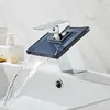 Bathroom Sink Faucets Colorful Glass Waterfall Basin Faucet Chrome Single Lever Deck Mounted Square Mixer Tap MY-1222