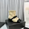 Designer Luxury Ankle Boots Classic Lady Coco Booties Woman Fashion Motorcykelstövlar Chunky Heel Zipper Casual Shoes Lambskin High Cut Sneaker Bow 4 Color