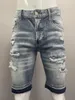 Jeans masculinos 2023 primavera shorts moda emenda 3d corte manchado tinta buraco elástico pés calças