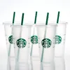 Starbucks muggar 24oz 710 ml plast tumlare återanvändbar svart dricka platt botten koppar pelare form lock halm fy4448 0626204w