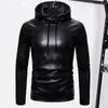 Men's Hoodies Men Spring Fall Hoodie Top Faux Leather Smooth Soft Long Sleeve Cotton Patchwork Warm Mid Length Hip Hop Streetwear T-shirt