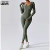 Women's Jumpsuits Rompers LAISIYI Fitness Jumpsuits Autumn Overalls for Women Sexy Bodycon Playsuit Square Neck Long Sleeve Rompers Female Slim Sportwear 230918