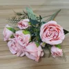 Kwiaty dekoracyjne Vintage sztuczne jedwabii Peony Green Pink Rose for Decorations Fake Flower Wedding Stół Pokój