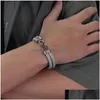 Цепной модный двухслойный кожаный браслет в стиле панк, бесконечные браслеты из нержавеющей стали с магнитной застежкой, браслет-манжета, браслет для женщин и мужчин, еврей Dhk9Y