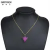 Shinygem 2021 Natural Handmadepurple Pink Druzy Pendant Netlaces Gold Plating Drating Triangle Stone Trendy For Women231b