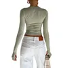 Dames T-shirt Dames T-shirt Lange mouw Ronde hals Effen Slim Fit Dames Crop Top met Duimgaten voor Dagelijks Straat 230919