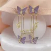 Dangle Earrings Vintage Purple Crystal Fairy Butterfly Pendant Tassel For Women Silver Needle Temperament Banquet Jewelry Accessories