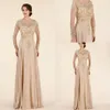 2020 New A-line Mother of the Bride Dresses Jewel Long Sleeves Lace Beaded Evening Gowns Floor Length A Line Wedding Guest Dress2792