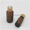 Packing Bottles Wholesale Frosted Amber White Glass Dropper Bottle 15Ml 30Ml 50Ml With Bamboo Cap 1Oz Wooden Essential Oil Drop Delive Dhyb9
