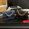 Bolsa de designer clássico designer mini denim crossbody saco 2023 paris nova marca de luxo feminina diamante treliça aba a sacola moda retro metal corrente bolsa de ombro