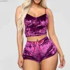 Kvinnors sömnkläder kvinnor 2 stycke set sammet sömnkläder sexig spaghetti rem shorts pajamas kostym damer casual party set pullover elastic midja full l230919