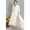 Etniska kläder Kvinnor arbetar vit färg bomull kurti palazzo dupatta byxa