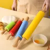 Rolling Pins Pastry Boards Enlarged Silicone Pin Rotating Drum Kitchen Solid Wooden Handle Pressing Baking Tool 230919