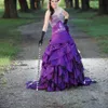 Фиолетовое свадебное платье Готические многоярусные юбки со шлейфом Платье русалки Красочные свадебные платья299d