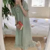 Women's Sleepwear Plaid Womens Summer Japan Korean Style Nightgown Night Dress Nightwear Home Wear Ruffles Petal Short Sleeve Pajamas