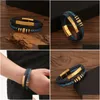 Chain Stainless Steel Bracelet For Men Mtilayer Handmade Braided Leather Magnetic Buckle Bracelets Bangle Cuff Wristband Fashion Jewel Dhwoa