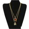 Pendant Necklaces Mens Hip Hop Jewelry Sets Mini Square Ruby Sapphire Fl Crystal Diamond Angel Wings Gold Chain For Male Hiphop Drop D Dhbwy