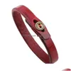 Charm Bracelets Simple Black Red Leather Little Button Bangle Cuff Wrist Bands Jewelry Women Fashion Drop Delivery Dh3Jr