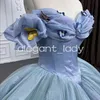 Голубое платье Золушки Quinceanera с 3D-бабочкой и открытыми плечами, корсет на шнуровке, платье для дебютанток для 15 лет, принцесса