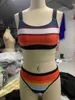 Women's Swimwear VOLALO Women Colorful Stripe Print Back String Bikini Backless Bathing Suits Striped Swimsuit