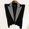 Nouveau concepteur femmes noir Blazers manteau col en V à manches longues Cardigan perles piste Blazer costume veste formelle affaires fête porter