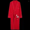 女性用スリープウェア4xl秋のバスローブカップルコットン着物ウェディングフェスティブレッドローブのための長い風呂ローブブライドドレッシングガウン