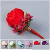 White Red Man Cor for Prain Groomsman Silk Rose Flower Wedding Wedding Suit Boutonnieres Akcesoria