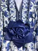 Italiensk elegant 2023 Autumn Dress New Women's V-ringen långärmad rosen Knut Dekorativ stor sväng lång klänning 9