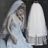Bridal Welles Białe dwie warstwy w magazynie ślubu z wstążką Edge Elbow Sukienki Lehonor Long Party Guns