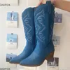 Buty Wskazane palec u nogi dżinsowe kolano wysokie kółko dla kobiet retro cowboy cowgirls zachodnia jesień gorąca sprzedaż buty 2023 230919