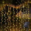 Cordas LED Festa Solar Led Cortina Ao Ar Livre Luzes Corda À Prova D 'Água Fada Jardim Luz Janela Festoon Garland Luz Festa Casa Decoração De Casamento HKD230919