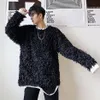 Camicia alla moda da uomo Camicia maglione peloso adolescente coreano da uomo colletto tondo Manica lunga allentata personalità nera stage240e