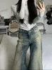 Jeans da donna Y2K Grunge Distressed Baggy Women Gyaru Vintage anni '90 Streetwear Flare Denim Pants Pantaloni estetica retrò americana