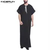 INCERUN Caftano Musulmano Uomo Stampato Manica Corta Vintage Vestaglie Dubai Arabia Saudita Islamico Allentato O Collo Uomini Jubba Thobe Plus Size285J