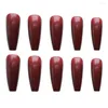 Unhas Falsas 24 PCS Vinho Vermelho Falso Longo Cabeça Plana Estilo Francês Terminado Prego Peça Artificial Com Gel Gel / Cola NOV99