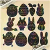 Altra organizzazione per le pulizie 12 pezzi Pasqua magica Scratch Art Fai da te Pittura Artigianato Regalo per bambini Uova Coniglietto Pulcino Ornamenti appesi De Dhiip