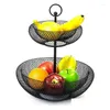 Plates 2-Tier Fruit Basket Wire Bowls Holder Decorative Fruits Kintchen Storage For Vegetables Black Drop Delivery Otztr